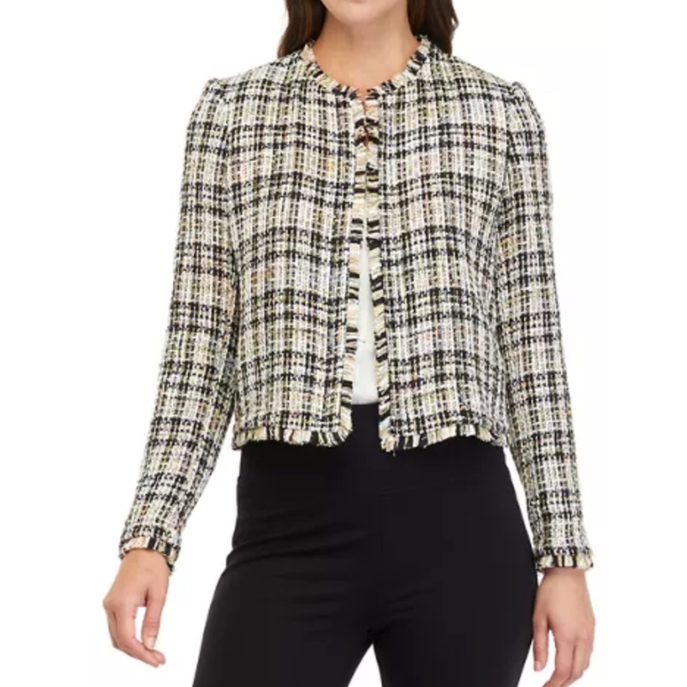 NWT Calvin Klein Women's Open Front Stretch Tweed Jacket